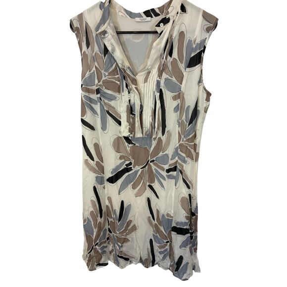 Italian Sleeveless Rayon Dress Soft Neutral Floral Print EU...